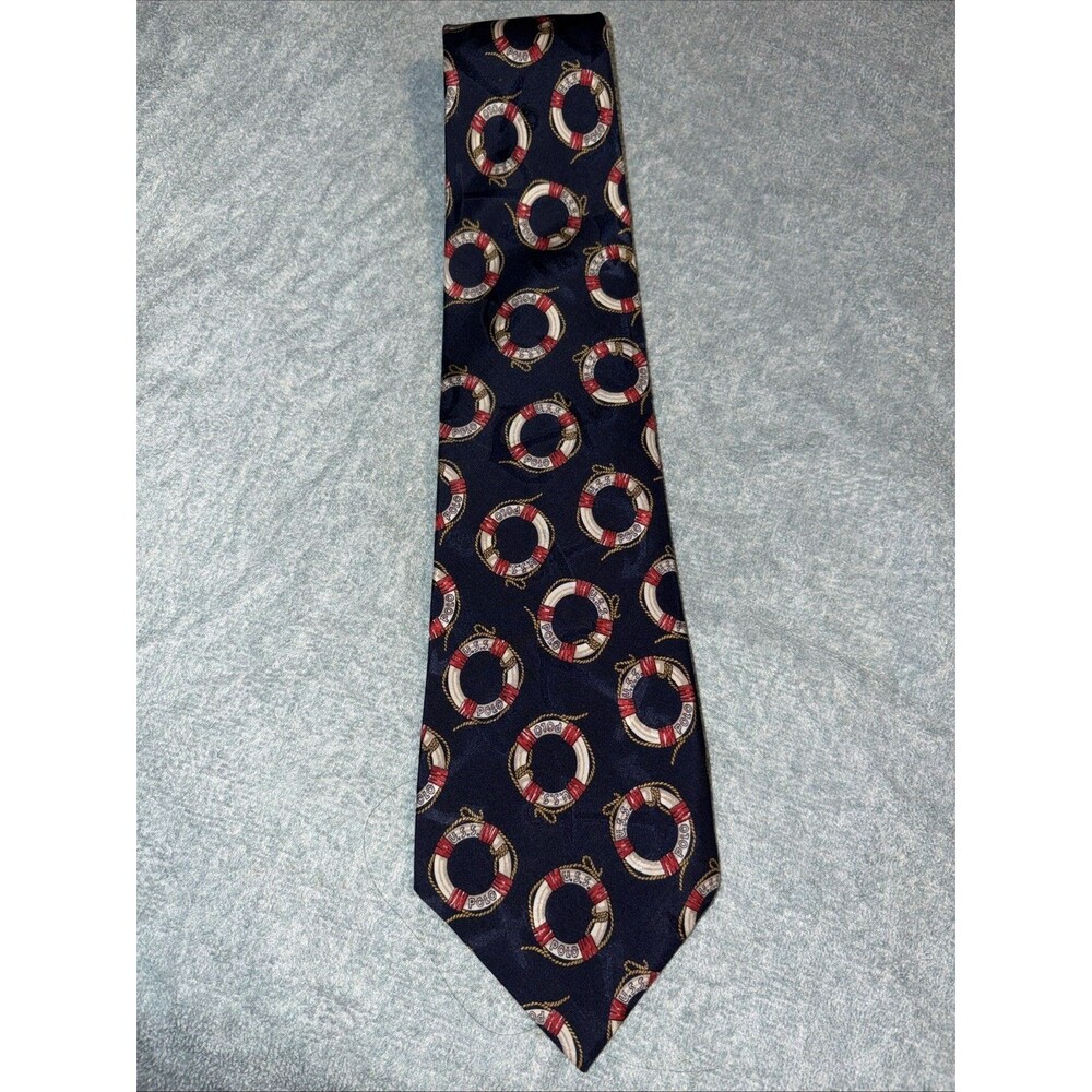 VTG Polo Ralph Lauren Life Buoy Nautical 100% Silk Handmade USA Necktie 55”